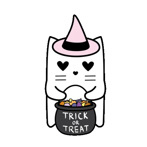Trick Or Treat Cat Sticker by SpoopyDrws