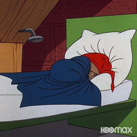 Cartoon gif. Jerry from Tom and Jerry lies bundled under a blue blanket in bed. An eye opens under the red sleeping cap and he jolts to a sitting position, brow furrowed and nose twitching.