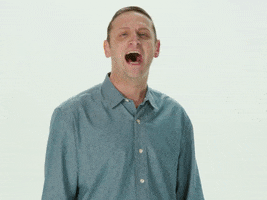 TV gif. From the "Coffin Flop" sketch on ITYSL, Tim Robinson lets us know he's had enough as he points at us and yells. Text, "I'm done."