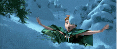 Disney gif. Anna, from Frozen, sits on the snowy ground holding her arms out as a huge clod of snow falls, burying her.