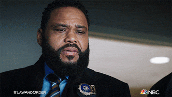 TV gif. On Law and Order, a surprised Anthony Anderson as Detective Bernard raises his eyebrows and looks to Jeffrey Donovan as Detective Cosgrove.