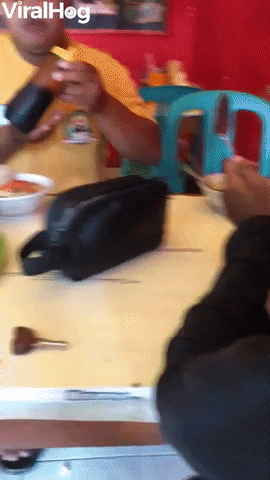 Soy Sauce Bottle Lid Surprises Man With Soup GIF by ViralHog