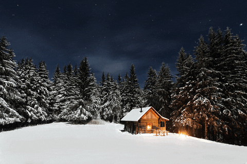 Snow Cabin in the Woods