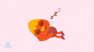 Digital illustration gif. Blonde-haired, rosy-cheeked girl lays peacefully on her side with her eyes closed, fast asleep as Zs float away against a pale pink background. 