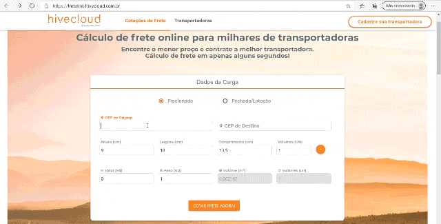 portal fretelink para calcular frete