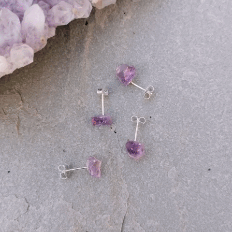Raw Amethyst Stud Earrings GIF