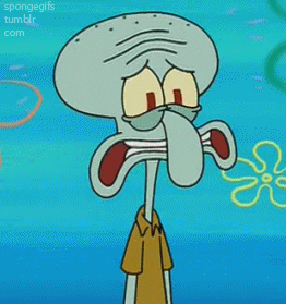 SpongeBob SquarePants gif. Squidward grits his teeth and frowns with distress while trembling.