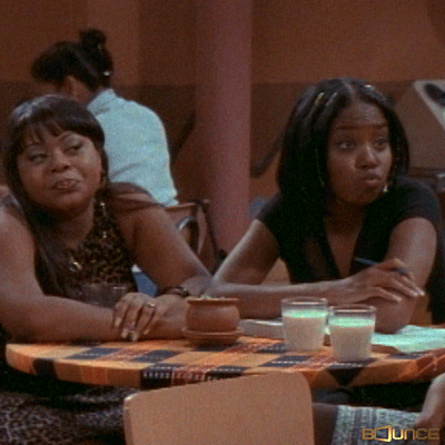 TV gif. Two skeptical teenagers on Moesha nod and sarcastically say, “Right…right.”
