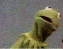 Muppets gif. Kermit the frog closes his mouth tightly in frustration, his whole face creasing, as he turns and glares. 