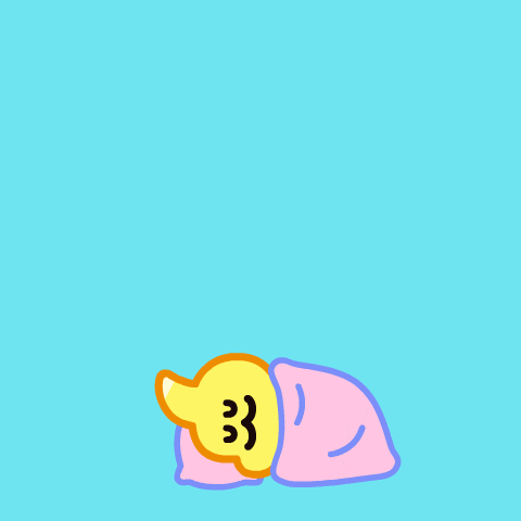 Cartoon gif. A yellow baby dinosaur burst out from underneath a pink blanket and flaps its wings as it smiles warmly on the blue background. Arched text reads, "Good Morning."
