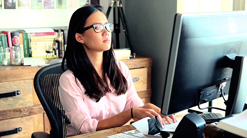 Animated gif of woman seeming to work but just typing gibberish