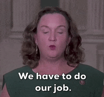 Political gif. Katie Porter looks directly at us as she says, "We have to do our job."