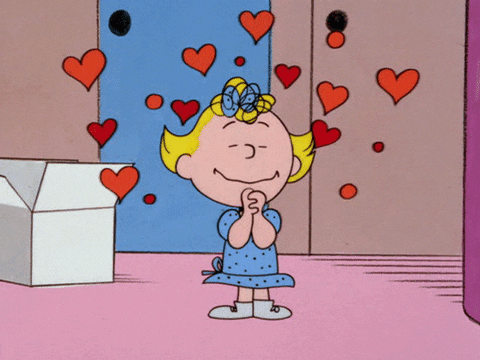 peanuts character with hearts