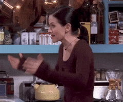 Friends gif. Courteney Cox as Monica turns around as if perturbed and tosses her hands out to the side. Text, "I'm crying here!"