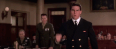 Movie gif. Jack Nicholson as Nathan and Tom Cruise as Daniel. Both men are in their military uniforms and looks incredibly serious as they argue in a courtroom. Daniel puts his fist down as he says, "I want the truth!" and Nathan replies with stern eyes, "We have very high respect for the truth."