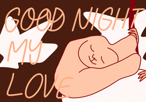 Cartoon gif. Semi-abstract imagery of a person sleeping blissfully. Text, "Good night my love."