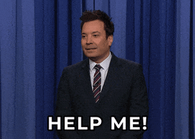 The Tonight Show gif. Jimmy Fallon stands uncomfortably, his face in an awkward almost smile as he mutters, "Help me!"