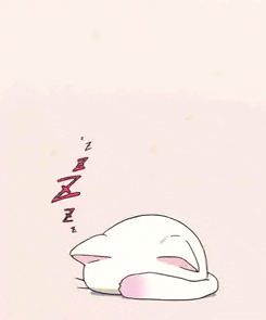 Illustrated gif. White cat curled up into a ball, snoozing.