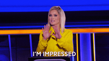Reality TV gif. Sara Haines on The Chase is in awe and moves her hands around in a circular motion to emphasize it. She says, “I'm impressed.”