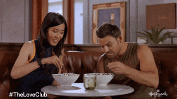 The Love Club Eating Noodles GIF by Hallmark Channel