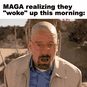 MAGA realizing they 'woke' up this morning motion meme