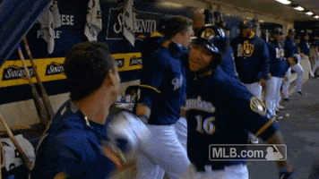milwaukee brewers dugout celebration GIF by MLB