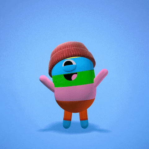 Barevný sváteční gif s tancující postavičkou s čepičkou. 
