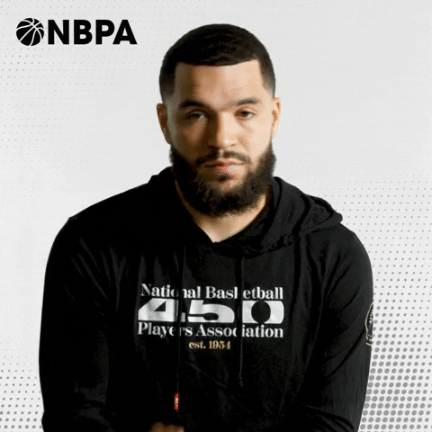 Video gif. Fred VanVleet of the Toronto Raptors holds his palm to his forehead covering his eyes, head collapsing forward at the neck like he's profoundly disappointed. Text, "SMH."