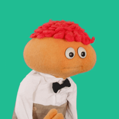 TV gif. Gerbert the puppet purses his lips and rubs his chin as he says, "Hmm."