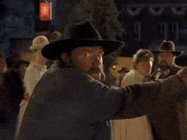 Movie gif. As his eyes widen in anger, Thomas F. Wilson as Buford in Back to the Future 3 says, “you!”