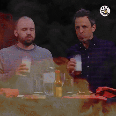 Seth Meyers Flames GIF by First We Feast