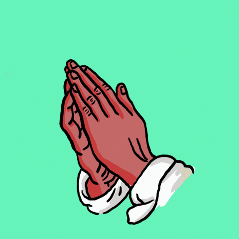 Illustrated gif. A pair of hands are in prayer position and a rainbow shines above them with the text, "Giving up hate for lent." 
