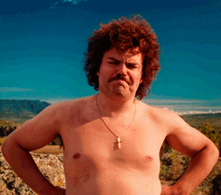 Movie gif. Jack Black as Nacho in Nacho Libre stands shirtless, his arms akimbo and nods in determination.