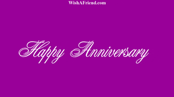 Text gif. White script against a magenta background reads "Happy anniversary," the dot from the letter I twinkling bright like a star, casting the text in a glow of light.