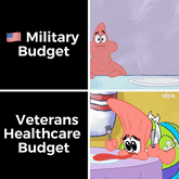 American military budget vs. veteran healthcare budget motion meme