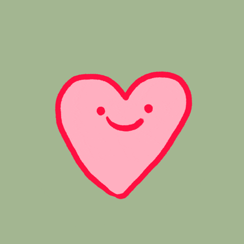 Illustrated gif. Pink heart with a smiley face vibrates against a pistachio-colored background.