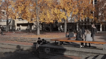 uviccampuslife students busy campus fountain GIF