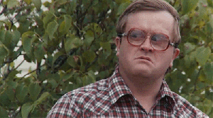 TV gif. Mike Smith as Bubbles on Trailer Park Boys looking confused as his eyes rove around.
