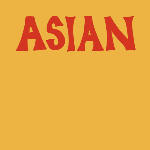 Text gif. Red, white, and blue capitalized text against a gold background appears the message, “Asian American Pride.”