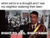 When we're in a drought and I see my neighbor watering their lawn motion meme