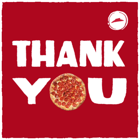 Ad gif. The text reads, "Thank you," with the O being the shape of a pizza from Pizza Hut.