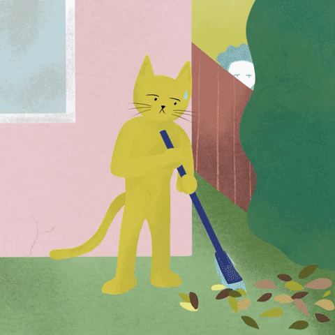 Miqan sweeping miqan mustard the cat sweeping leaves GIF