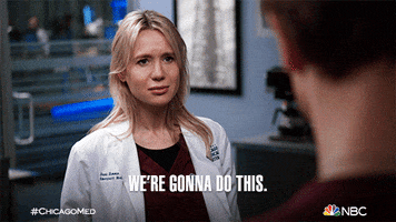 TV gif. Julie Berman as Dr. Sam Zanetti looks at someone with a determined, but tired expression as she says, “We’re gonna do this.”
