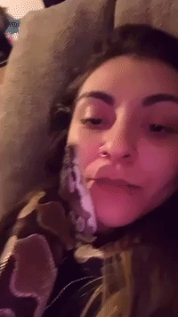 Woman Kisses Pet Python While it Rests on Her Face
