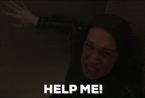 Movie gif. Andi Matichak as Allyson in Halloween 18 frantically screams for help in terror. Text, "Help me!"