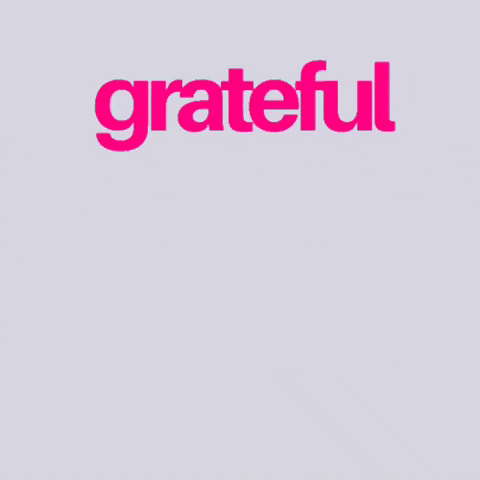 Text gif. Against a light pink background, bright pink lower-case text "Grateful" flashes across the screen three times in a cascading downward motion.