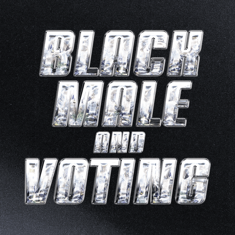 Text gif. Masculine diamond block letters reading, "Black Male and Voting," on a dynamic black background.