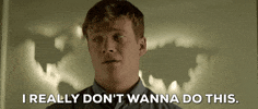 Movie gif. Ed Speleers as John in "Zoo" appears nervous, shaking his head as he says, "I really don't wanna do this" which appears as text.