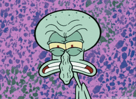 SpongeBob SquarePants gif. Squidward's eyes get red and veiny as smoke puffs out of his nostrils in utter fury.