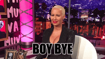 Celebrity gif. Amber Rose is sitting in a chair with a disgusted look on her face and she puts a palm out for emphasis on her disgust. She dismisses us with her hand and the text reads, "Boy Bye."